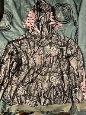 Romwe Womens' Pink & Green Camo Hooded Jacket